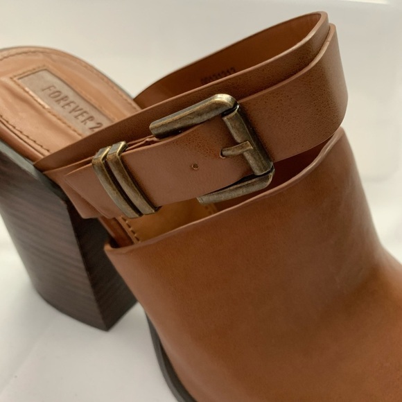 Forever 21 Cognac Peep Toe Leather Mules - Picture 3 of 10